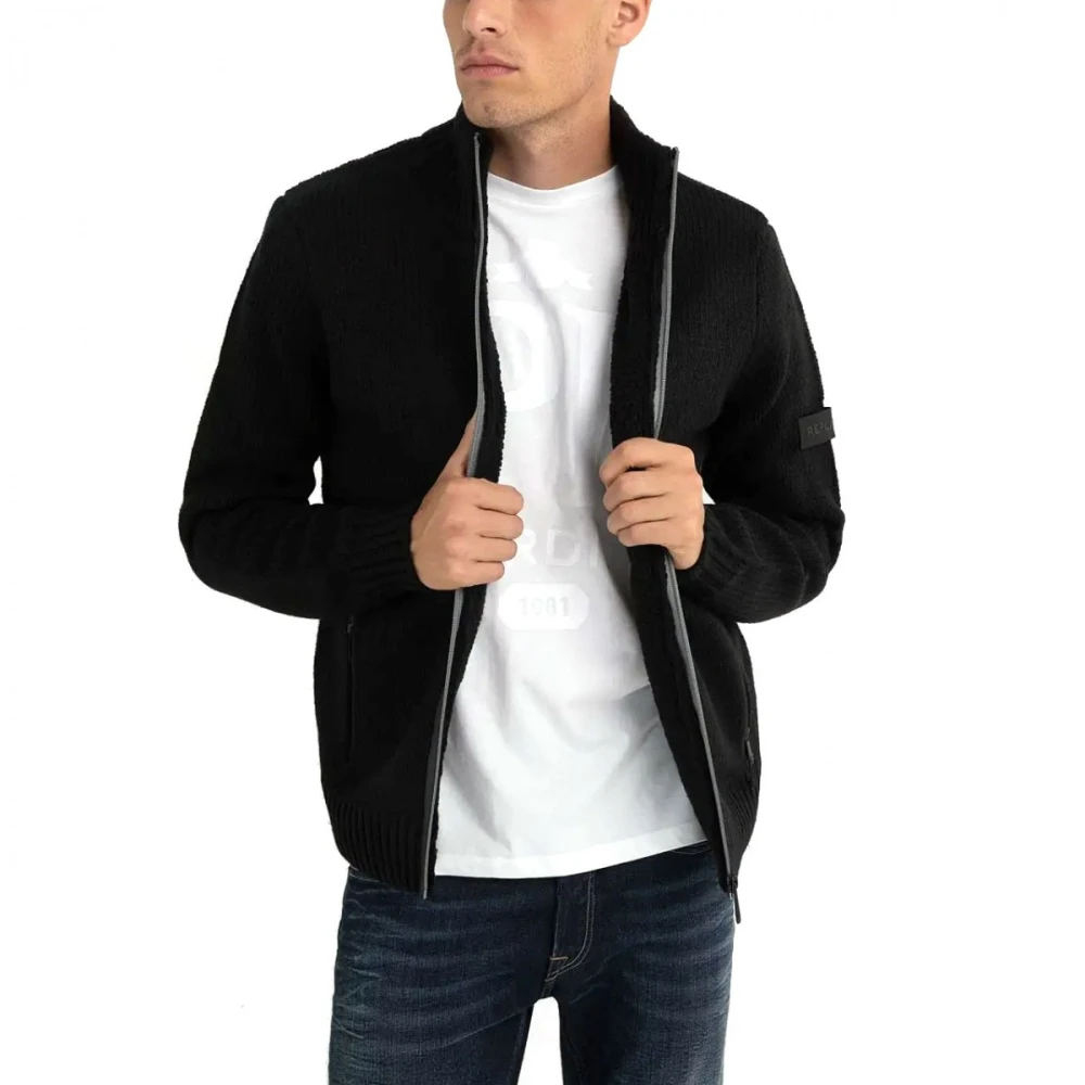 Replay Regular Fit Cardigan med Dragkedja Black, Herr