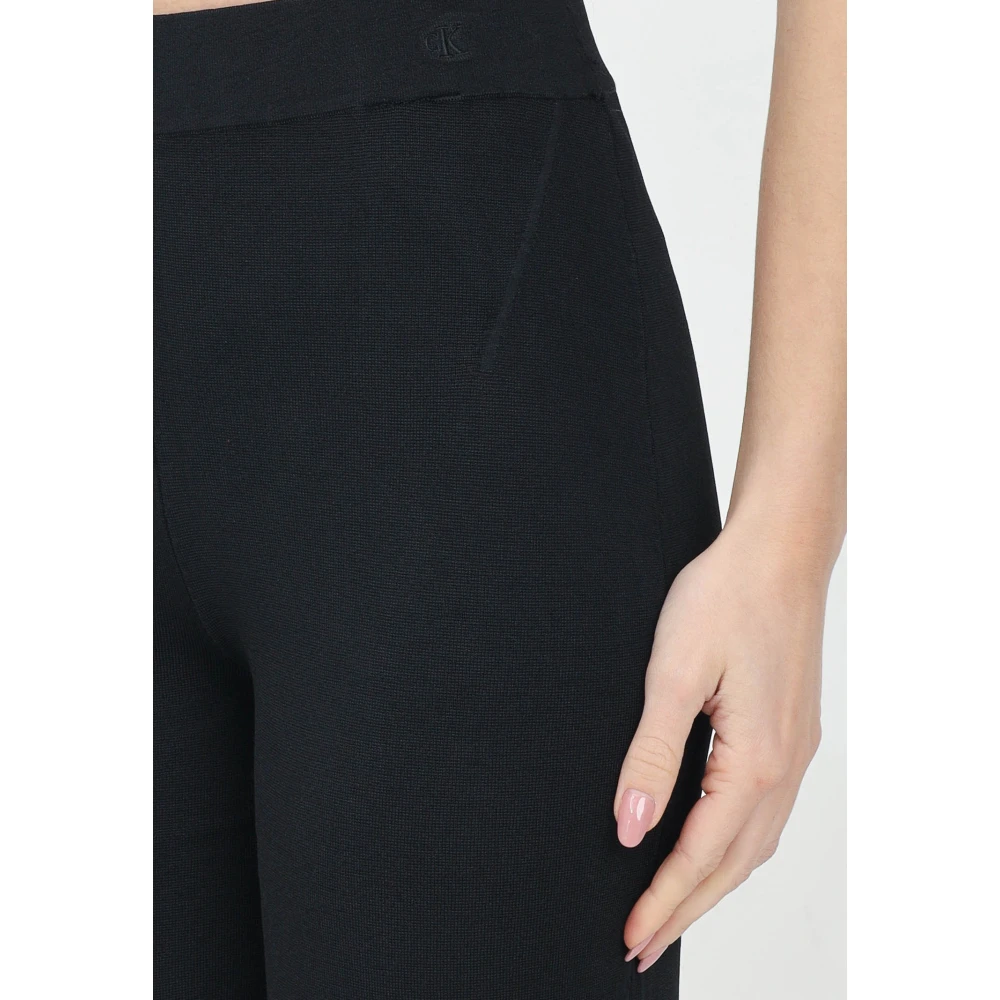 Calvin Klein Jeans Zwarte Gebreide Broek Wijde Snit Black Dames