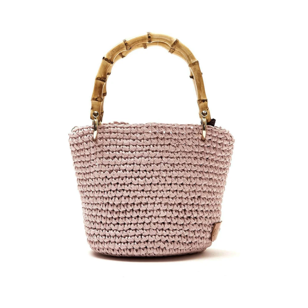 Chica London Handgemaakte Raffia Tas met Bamboe Handvatten Pink Dames