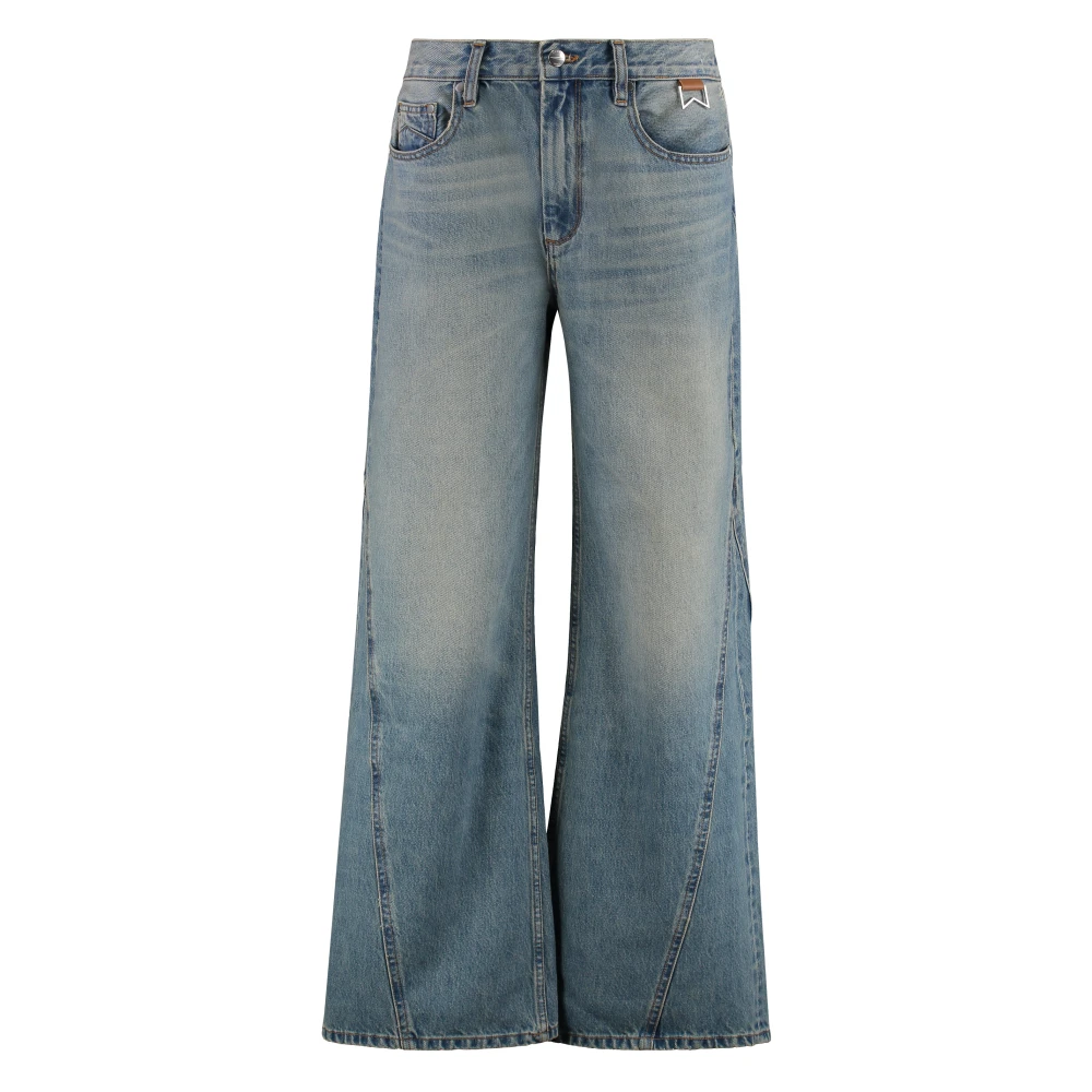 Rhude Distressed Wide-leg Jeans met Leren Logo Blue Dames