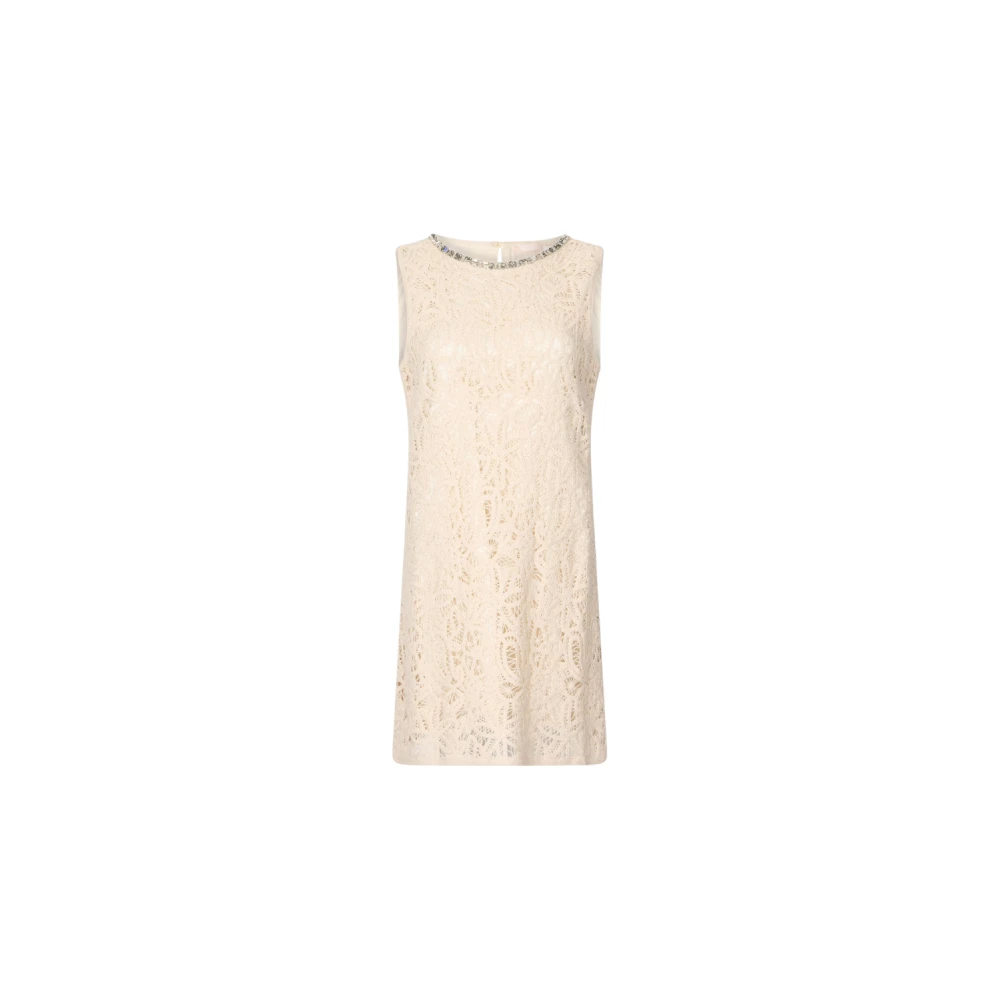 Liu Jo Vrouw Beige Kleedjes Dames, S, Katoen, Korte Macramé Jurk