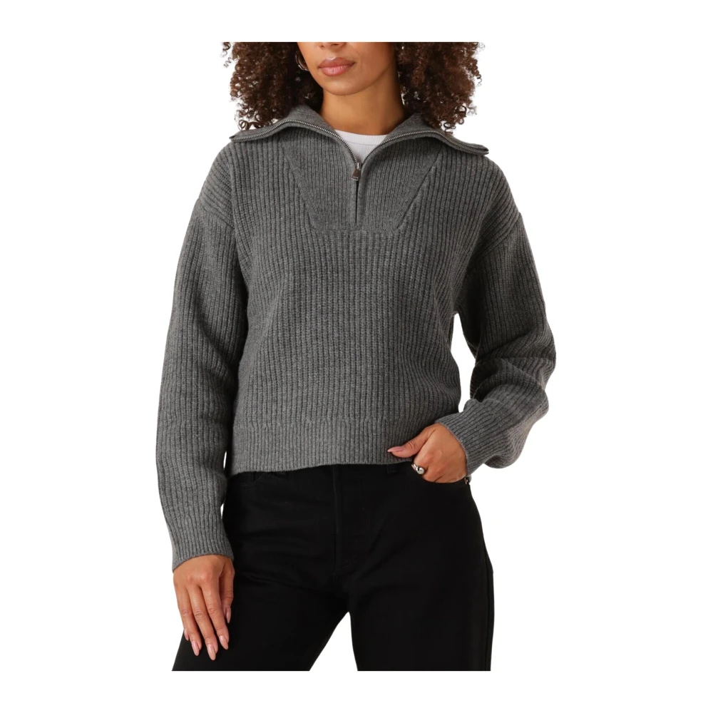Envii Vrouw Grijs Truien & Vesten Dames, L, Wol, Donkergrijze Half Zip Gebreide Trui