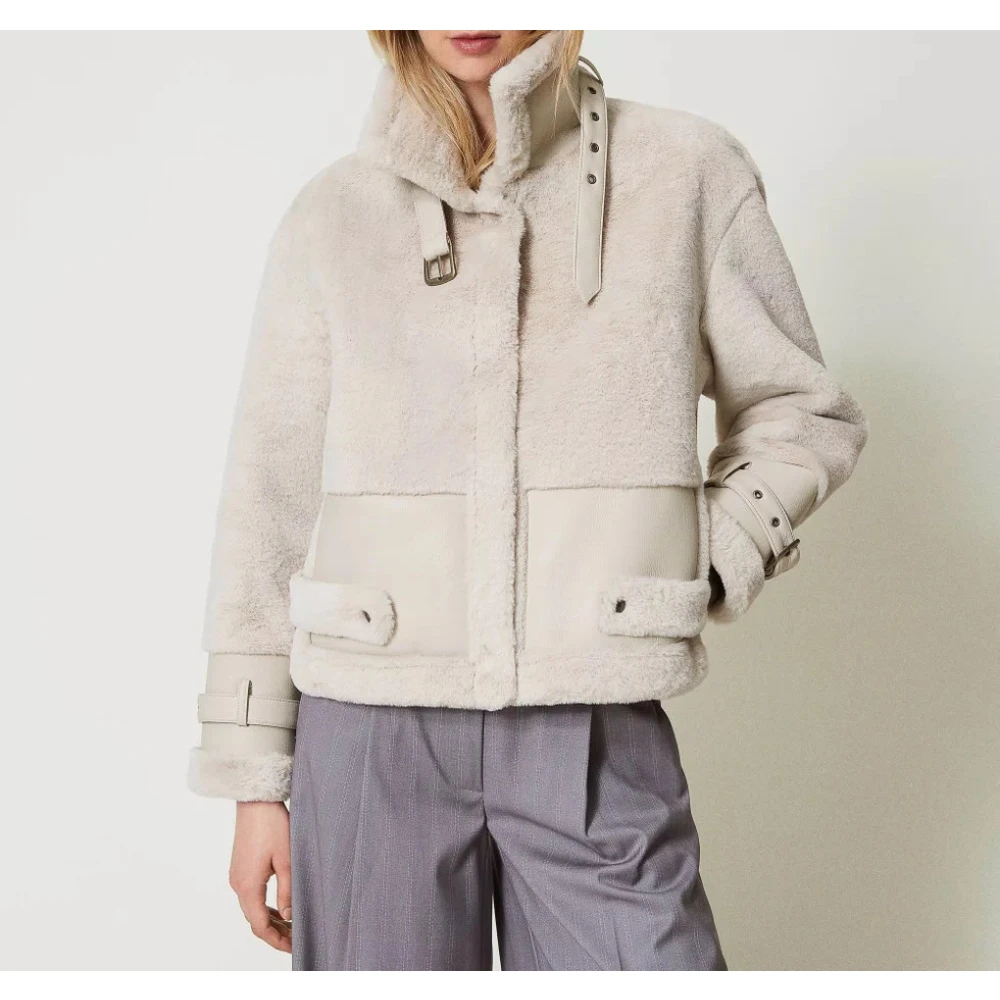 Twinset Jas van nepbont met bandjes Beige Dames