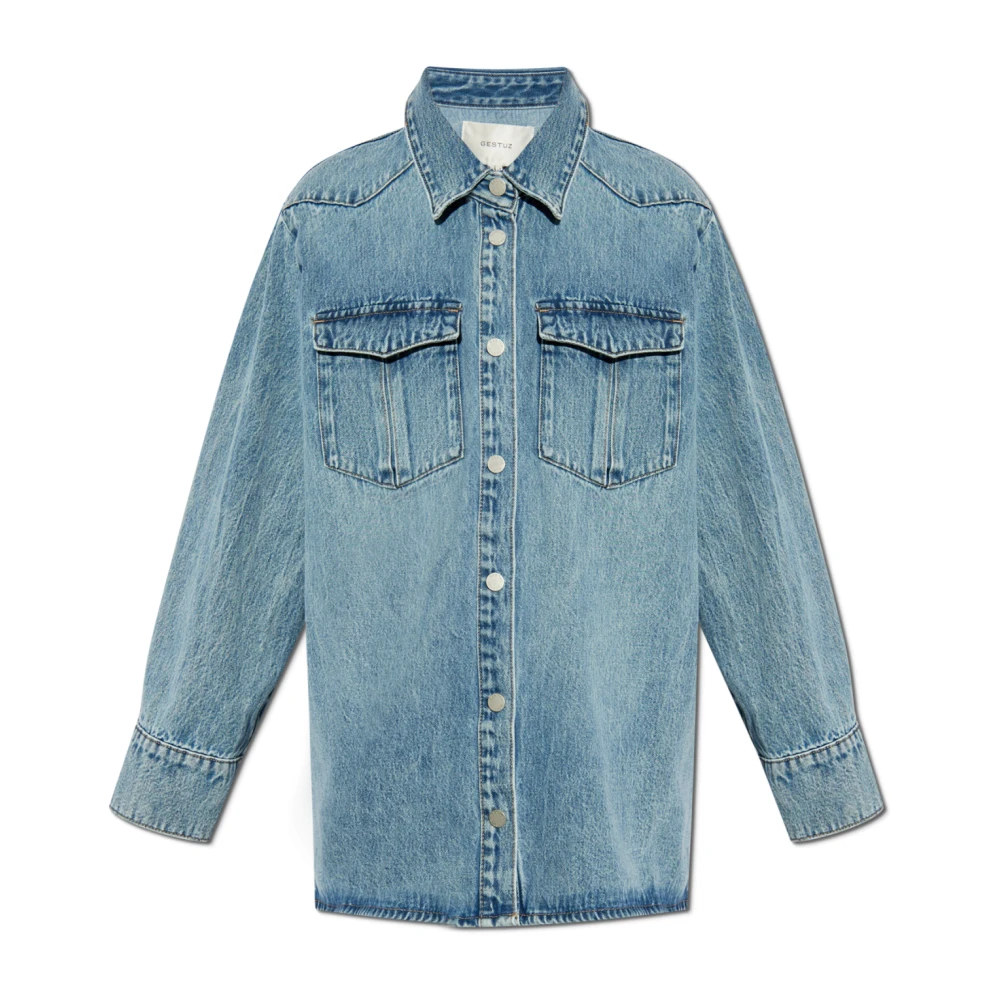 Gestuz Denim Shirt met Grote Borstzakken Blue Dames