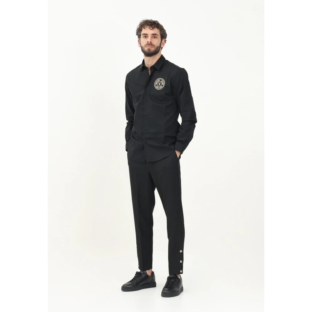 Versace Jeans Couture Elegante Zwarte Broek met Gouden Knopen Black Heren