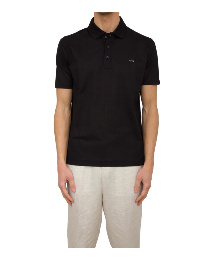 polo-noir-en-coton-a-boutons