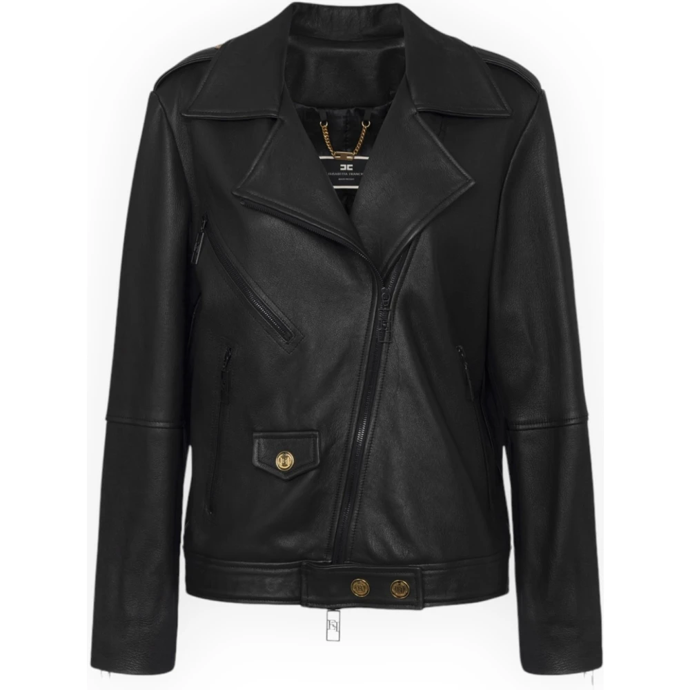 Elisabetta Franchi Gebruikte Leren Bikerjas Black Dames