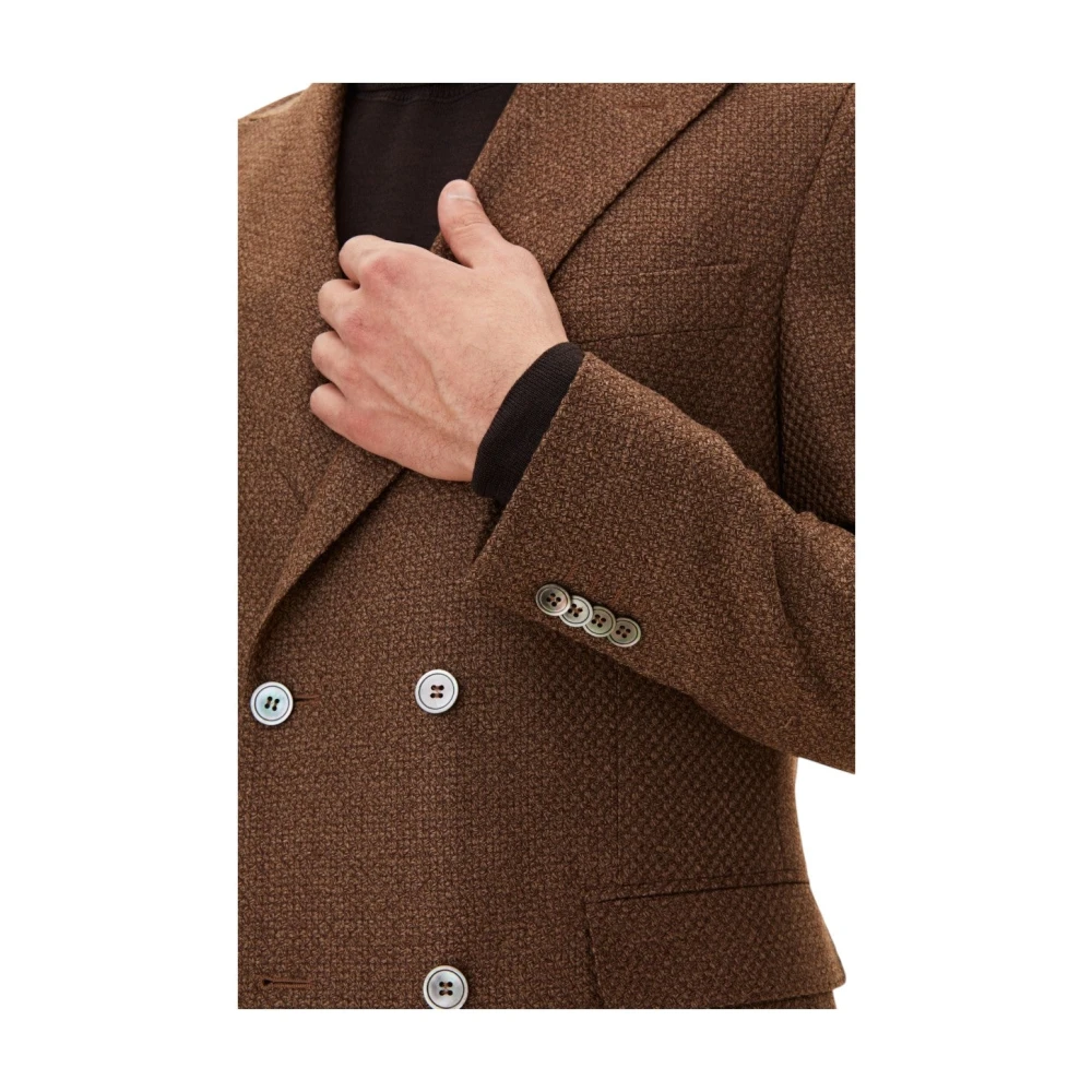 Oscar Jacobson Bruine Hopsack Blazer Regular Fit Brown Heren