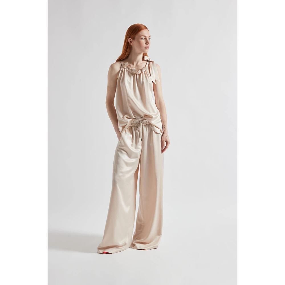 PESERICO Halfglanzende wollen en viscose wijde broek Beige Dames
