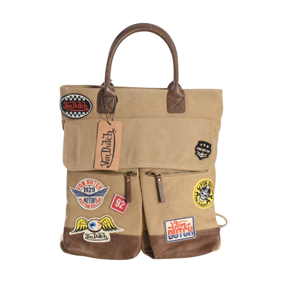 VON Dutch Canvas Aviator Väska - Beige Tote Brown, Herr