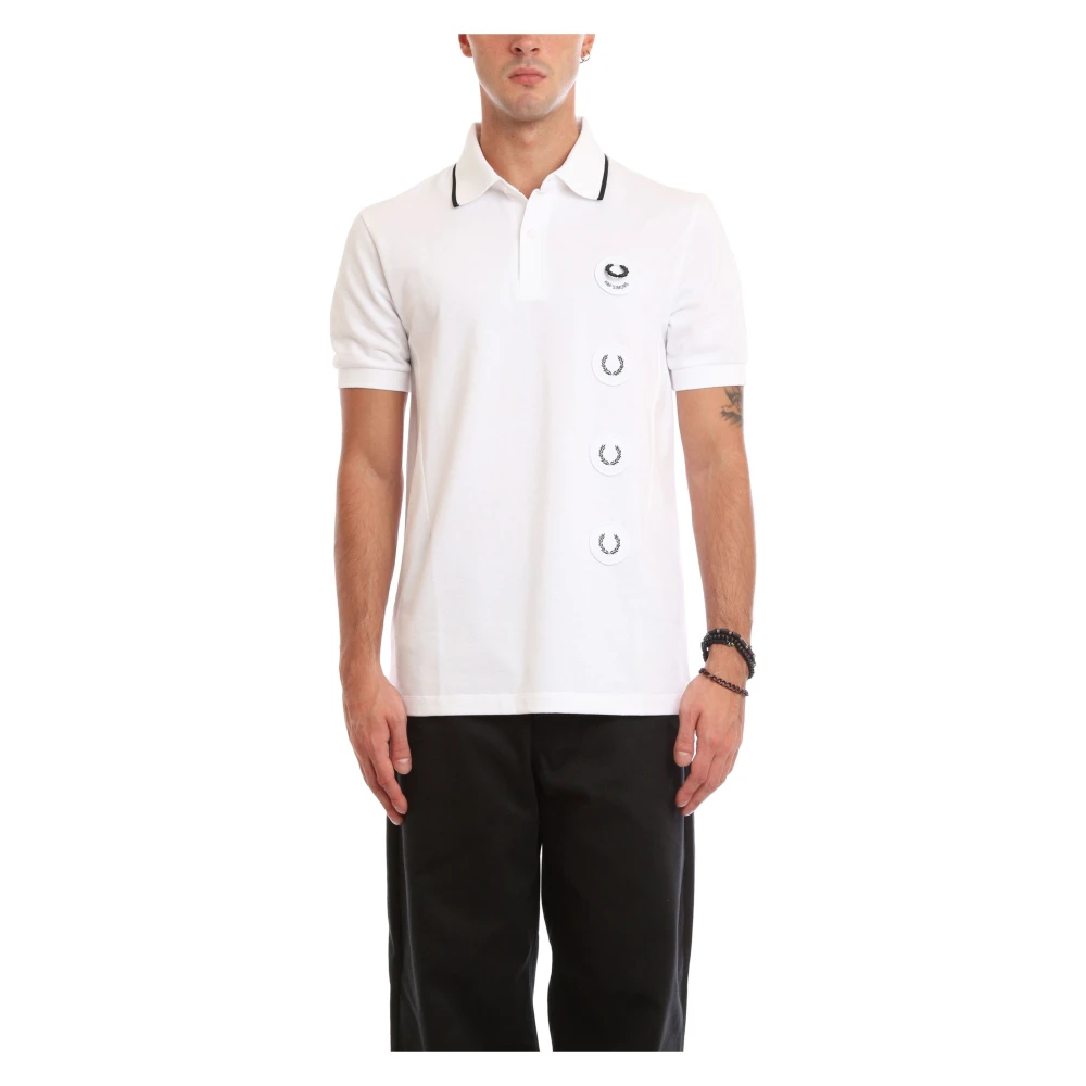 Fred Perry Patch Polo Shirt i Vit White, Herr