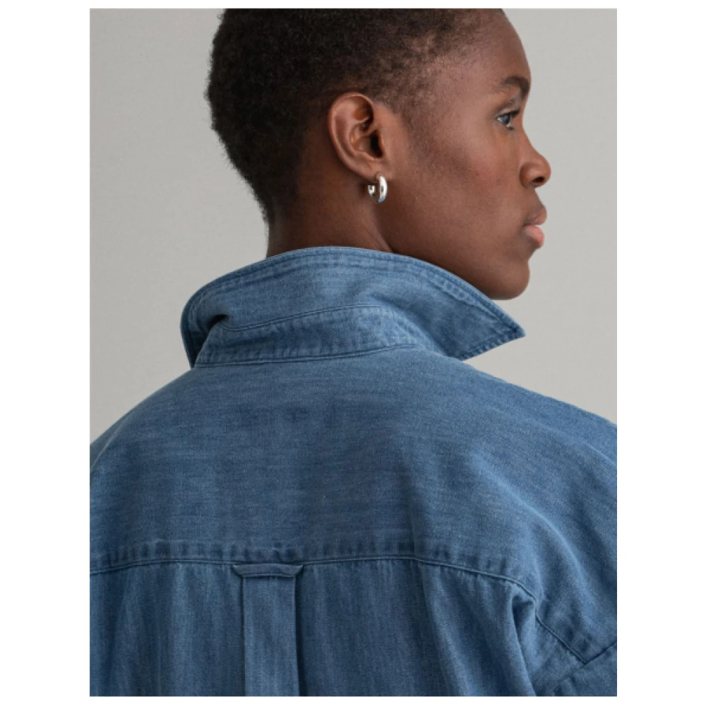 Gant Oversized Denim Overhemd met Verlaagde Schouders Blue Dames