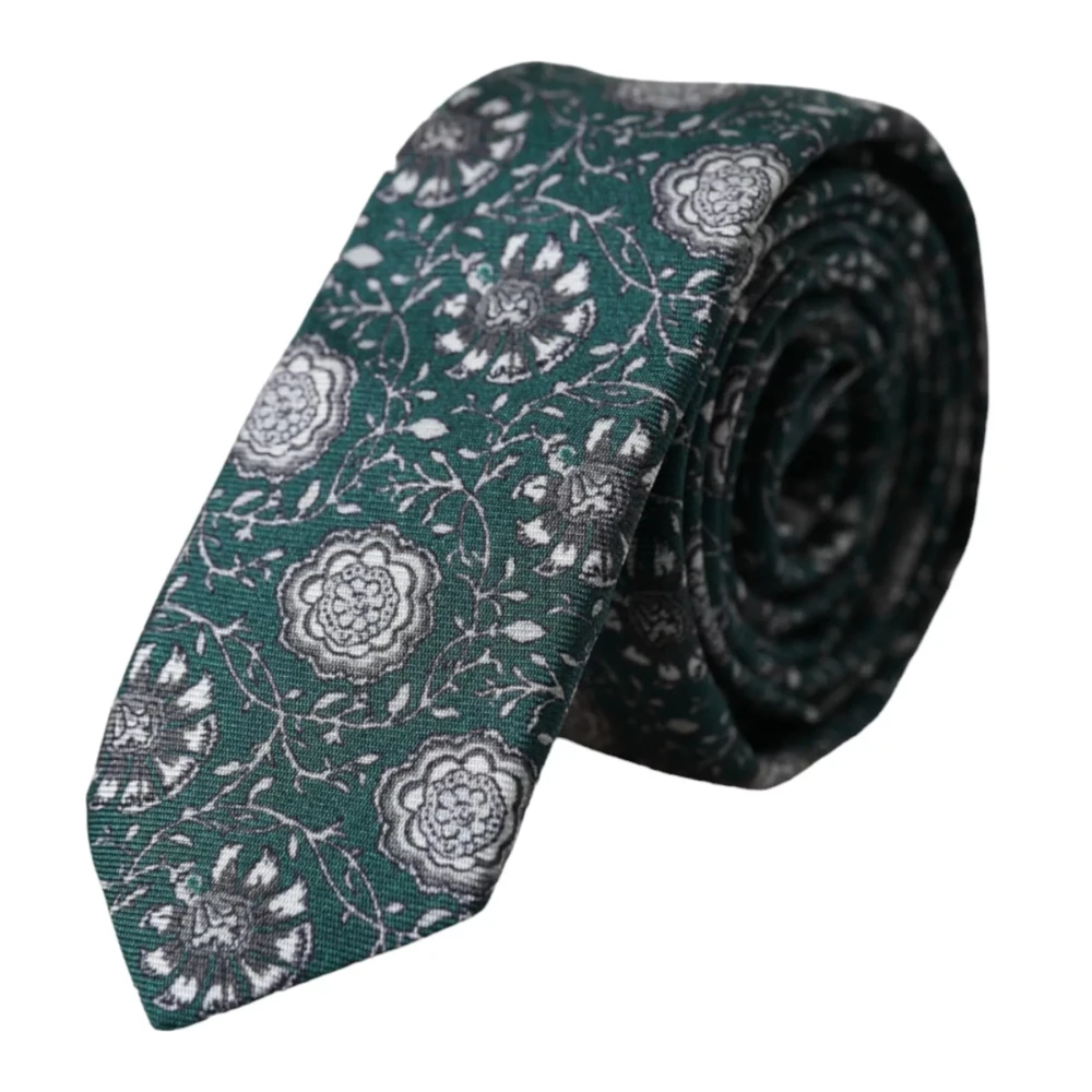 Dolce & Gabbana Green Floral Print Silk Adjustable Tie - Male - Ties - One Size - Accessories