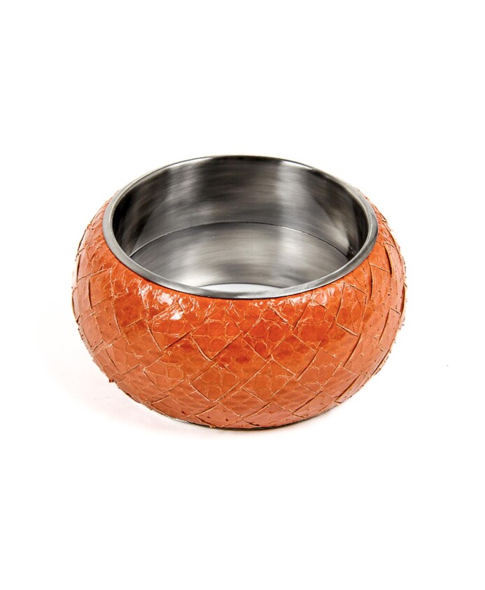 silver-snake-leather-bracelet-orange