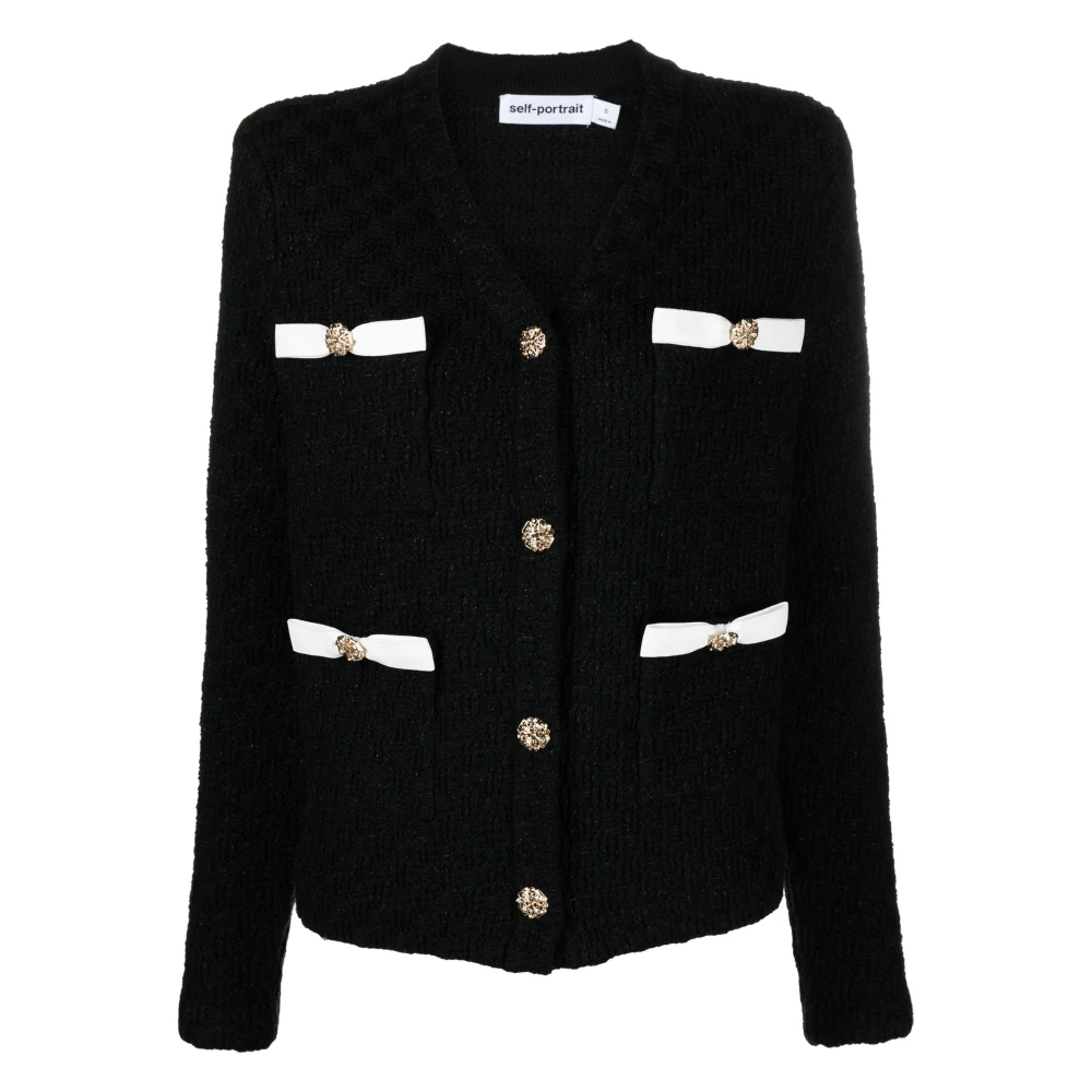 Self Portrait Elegante Zwarte Weefsel Cardigan Black Dames