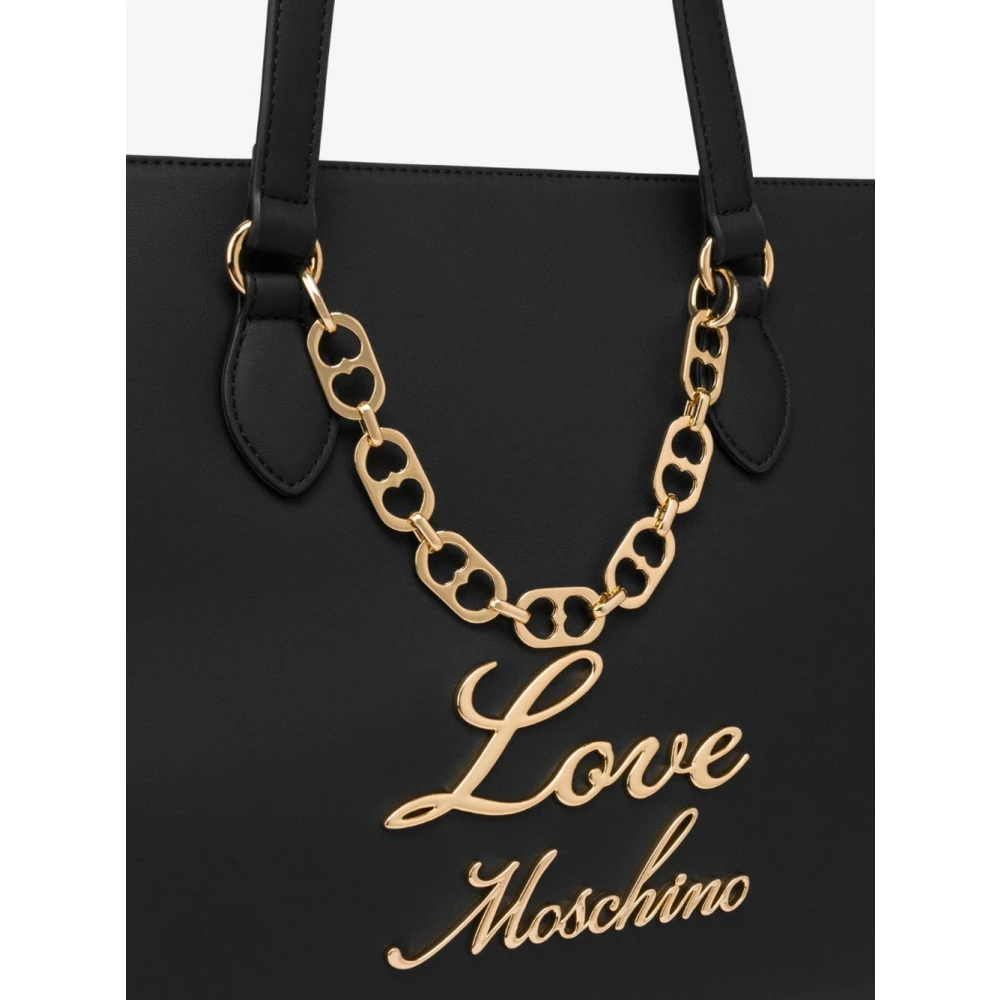 Love Moschino Trendy Heart Chain Shopper Tas Black Dames