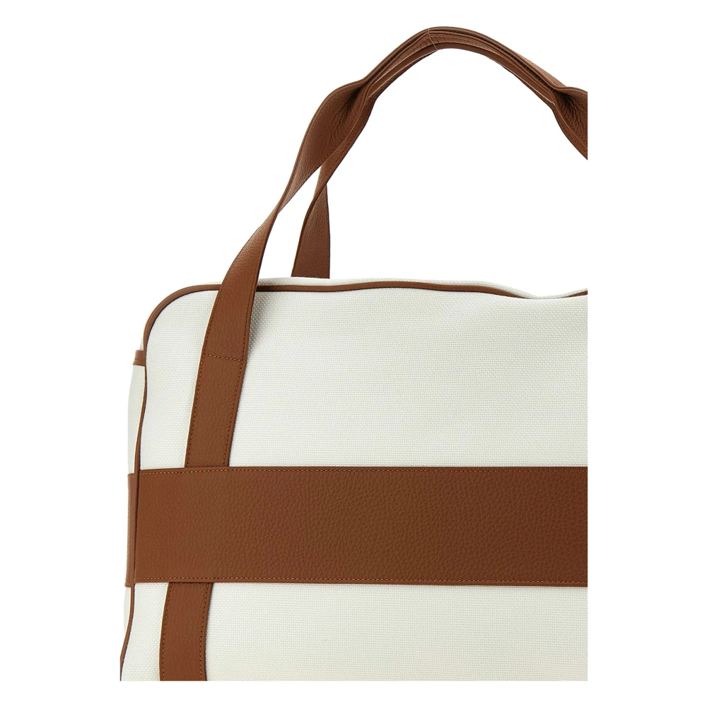 Eleventy Heren Reistas Wit Tabak Canvas Leer White Heren