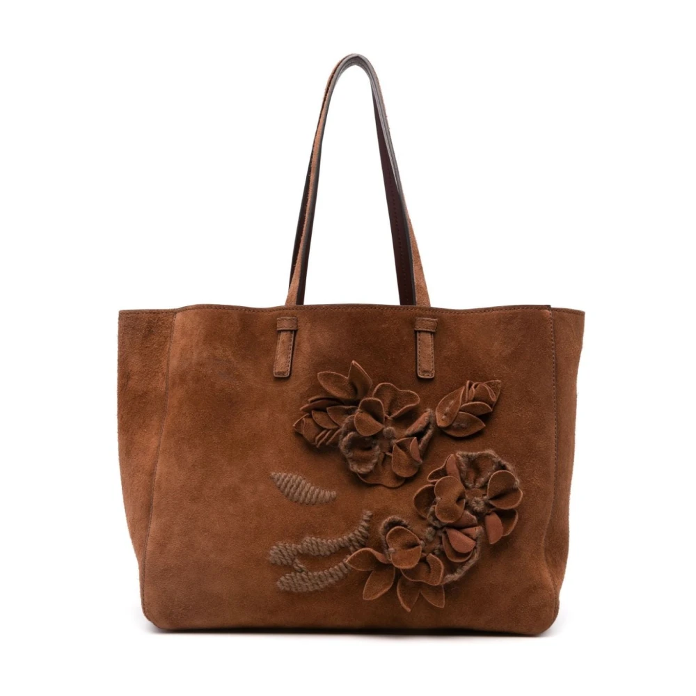 Ermanno Scervino Bruine suède boodschappentas met bloemenapplicaties Brown Dames