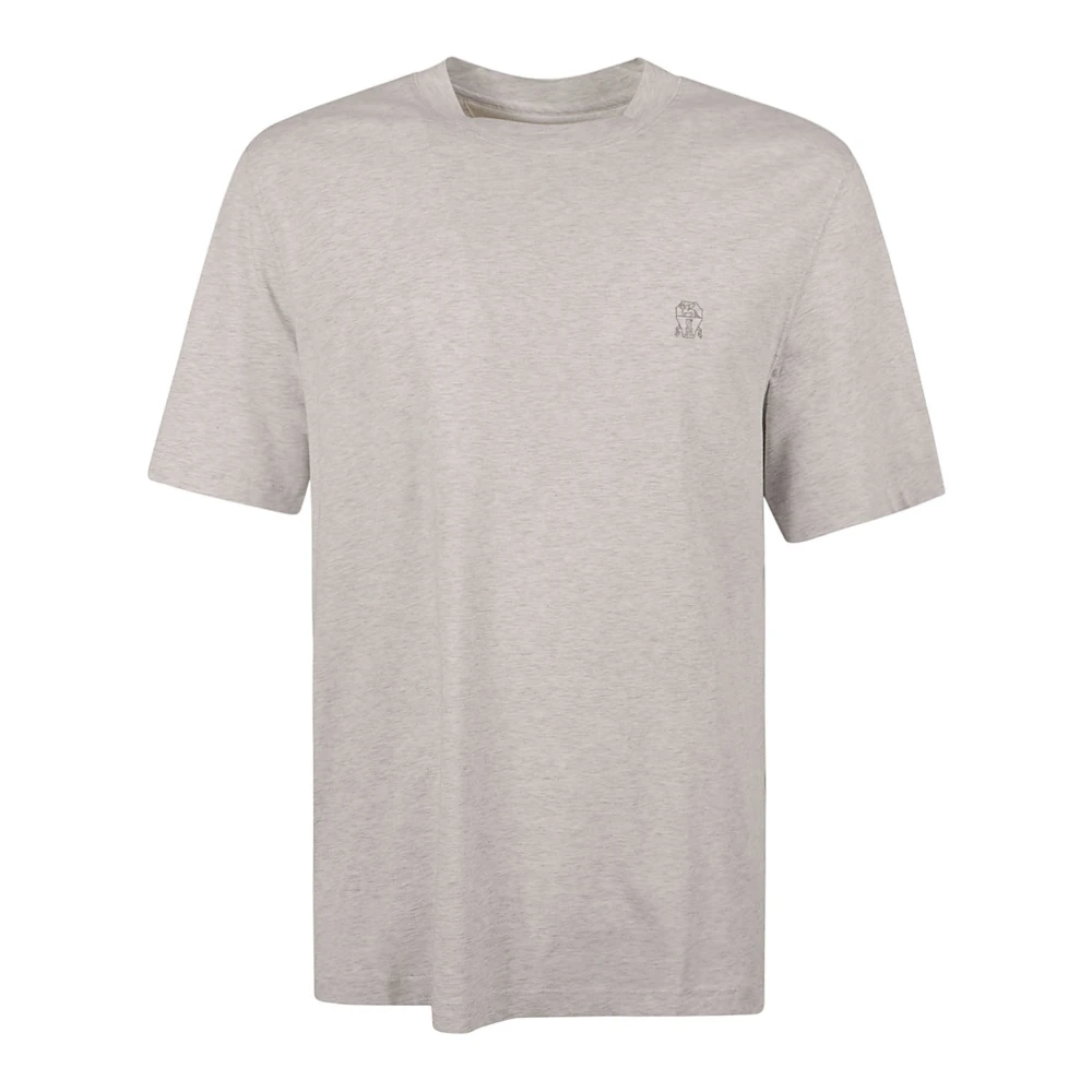 BRUNELLO CUCINELLI Grijze Katoenen T-Shirt met Geborduurd Logo Gray Heren