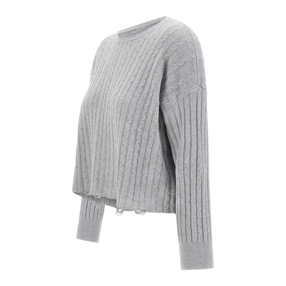 Kaos Angora Cable Gebreide Trui Grijs Gray Dames