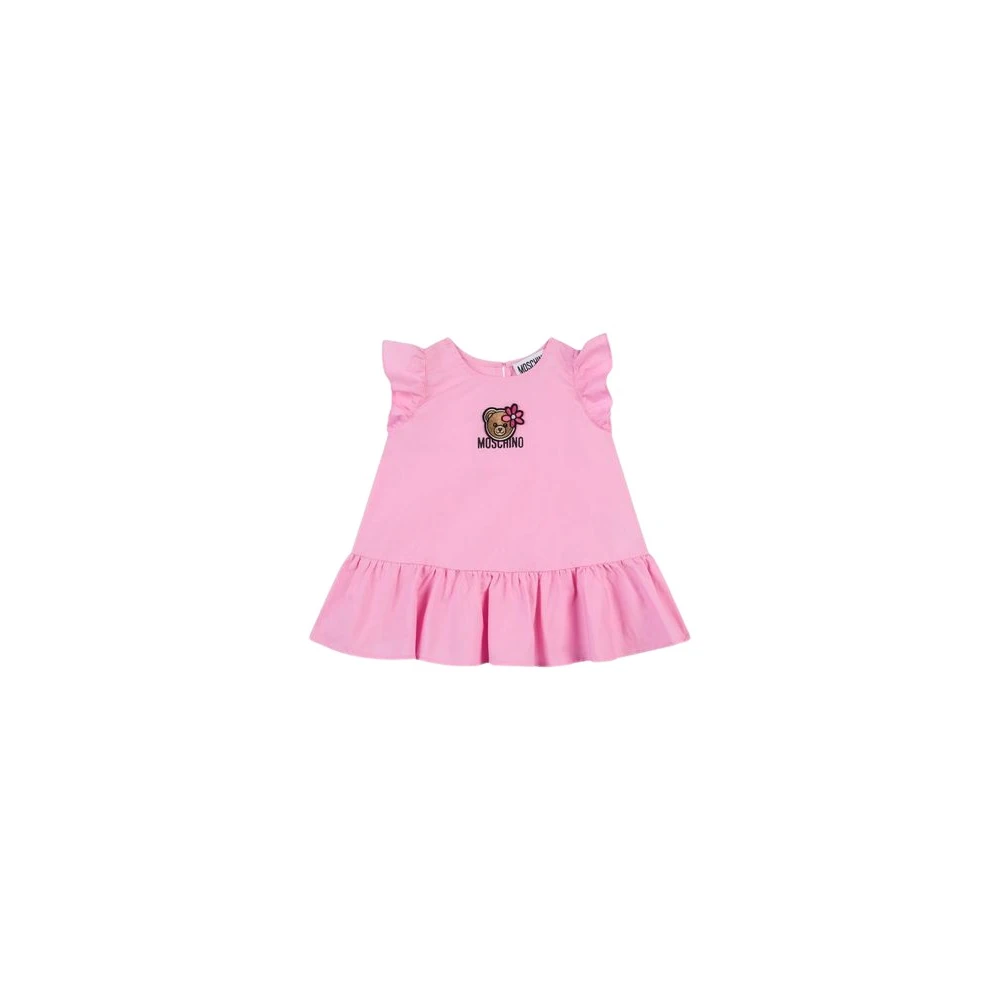 Moschino Girls Pink Dresses, 12 M, Teddy Bear Cotton Poplin Dress