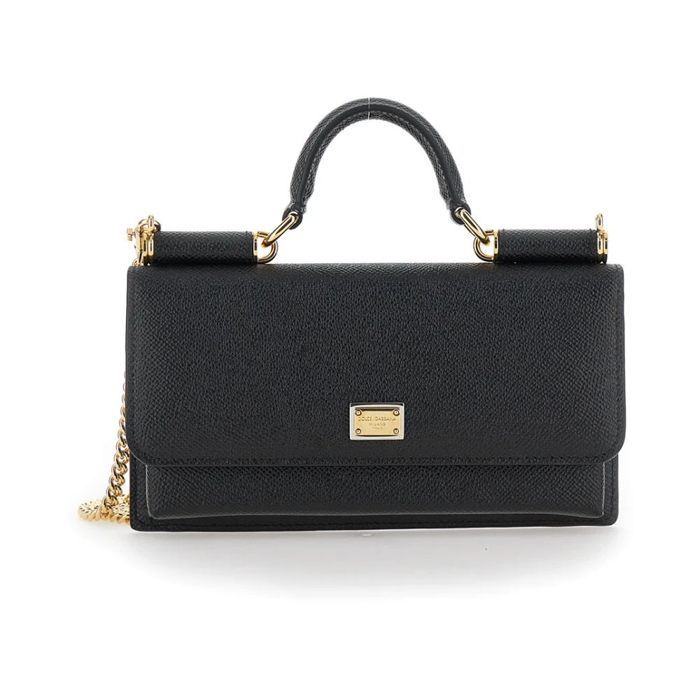 Dolce & Gabbana Zwarte Crossbody Tas met Logo Plaque Black Dames