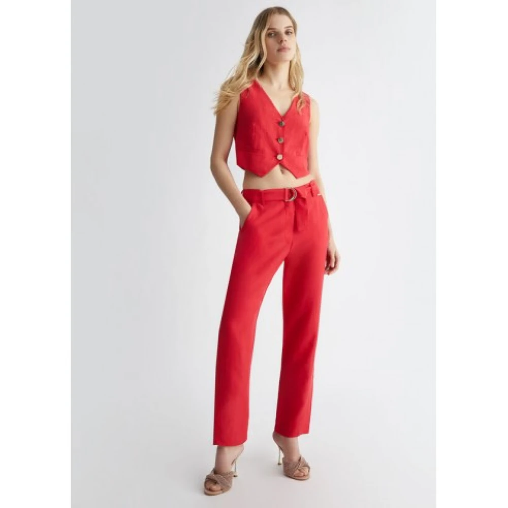 Liu Jo Rode Linnen Broek met Riem Red Dames