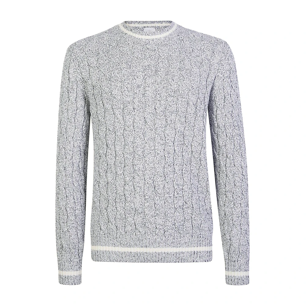 Eleventy Katoen Mouliné Ronde hals Sweater Gray Heren