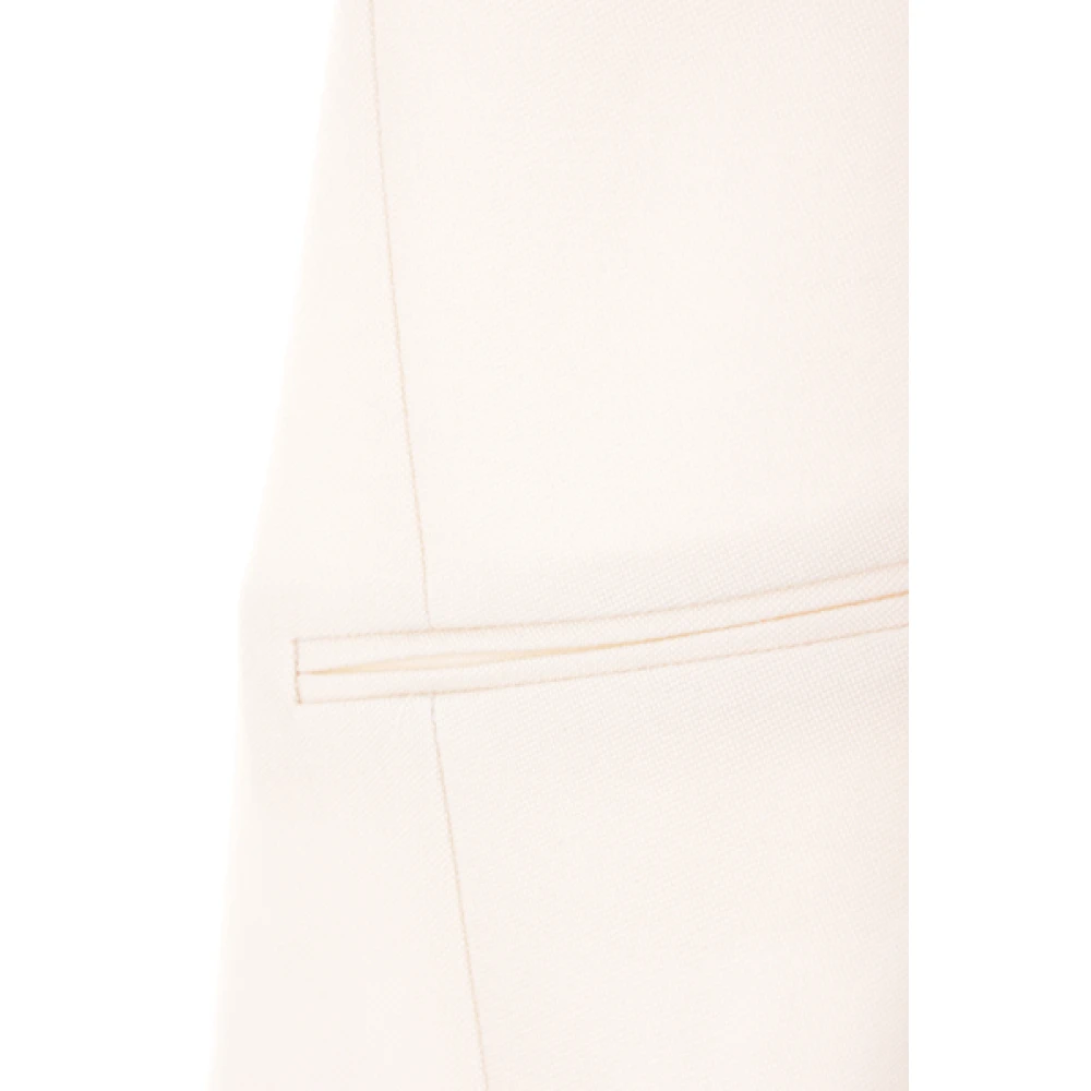Fendi Crème Tricotin Wol en Cupro Jas met V-Hals Beige Dames
