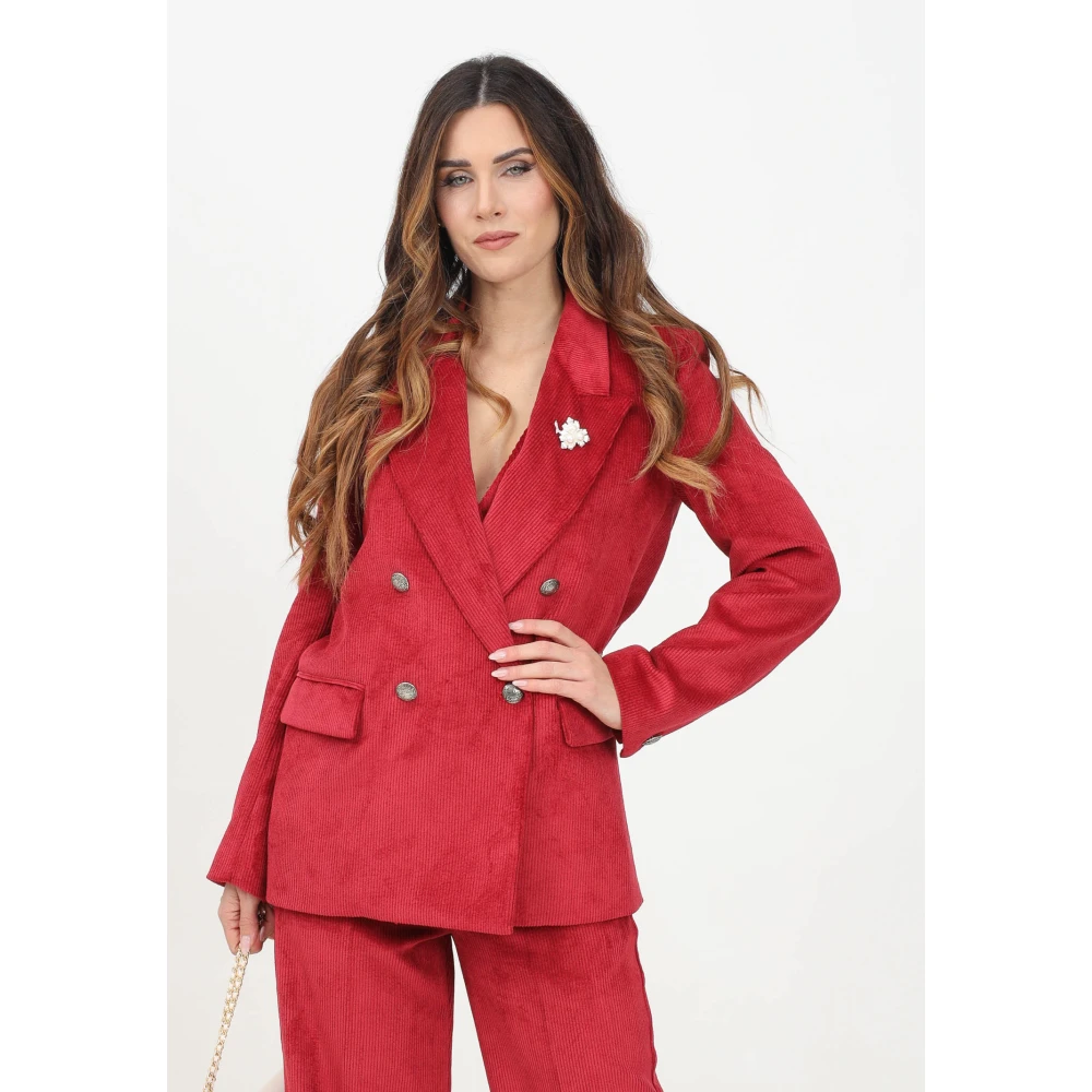 ViCOLO Bourgondische Fluwelen Double-Breasted Jas Red Dames
