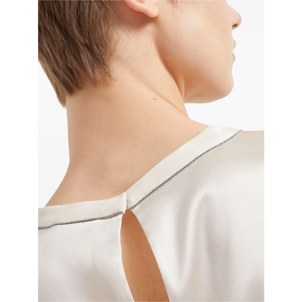 BRUNELLO CUCINELLI Zijden Stretch Trui met Monile Detail White Dames