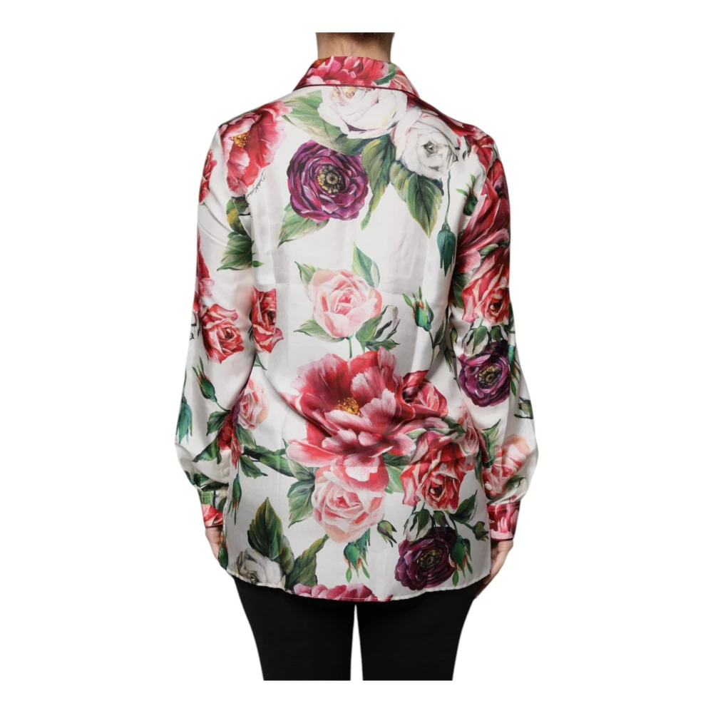 Dolce & Gabbana Witte Bloemen Zijden Blouse Top Multicolor Dames