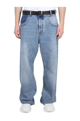 Contrasted Pocket Loose Denim Pants