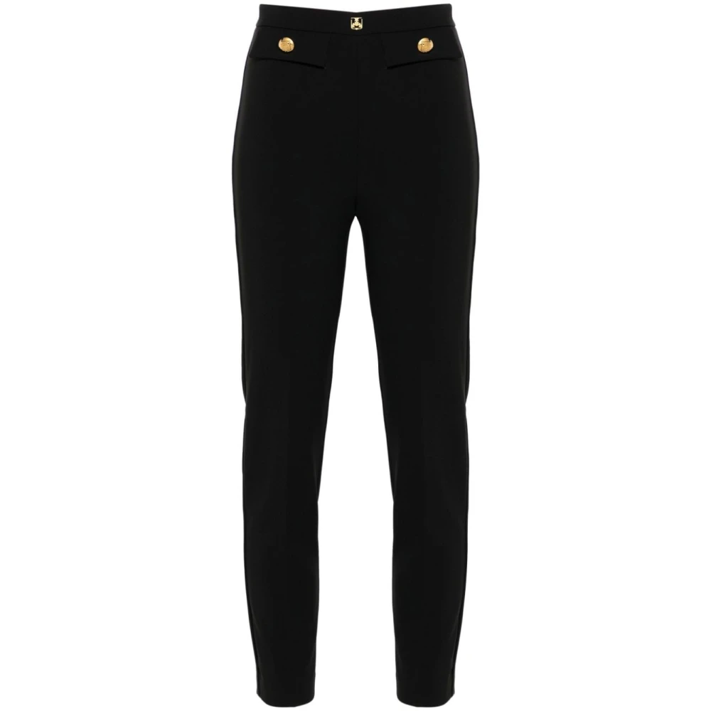 Elisabetta Franchi Zwarte Broek Slim Fit Crepe Effect Black Dames