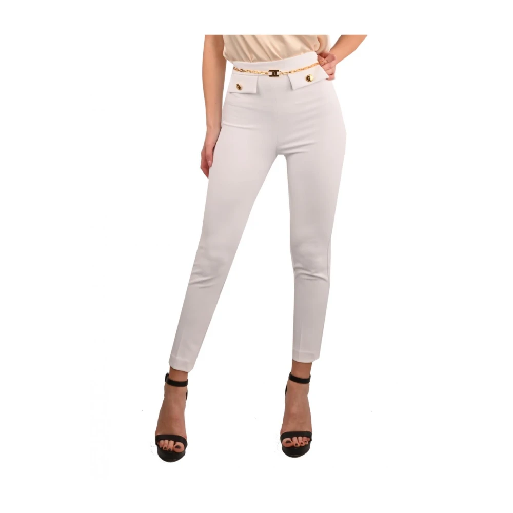 Elisabetta Franchi Hoge taille sigarettenbroek met ketting White Dames