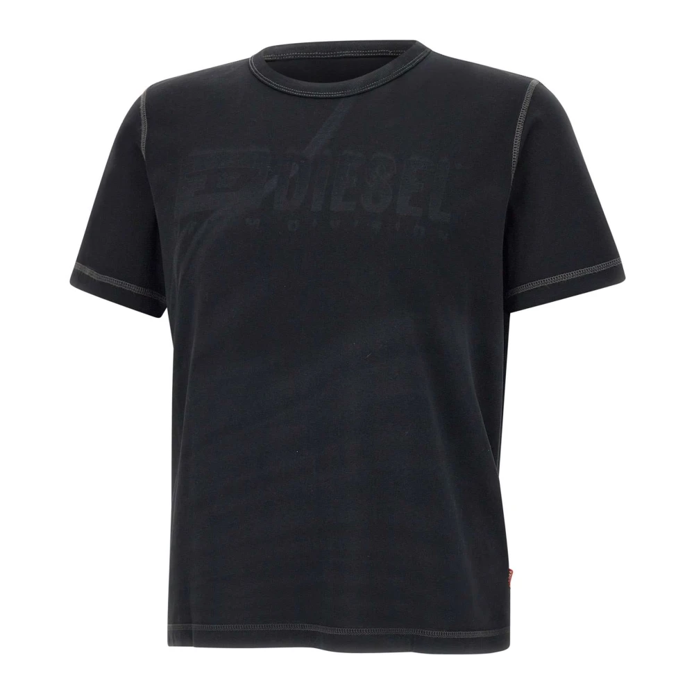 Diesel Zwart Katoenen T-shirt met Ronde Hals Black Heren