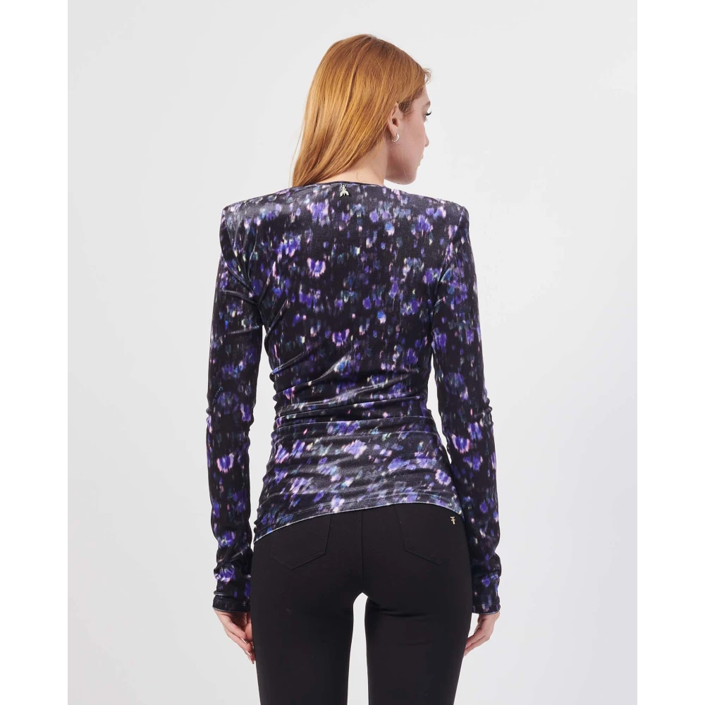 PATRIZIA PEPE Zwarte Polo met Lange Mouwen en Patroon Purple Dames