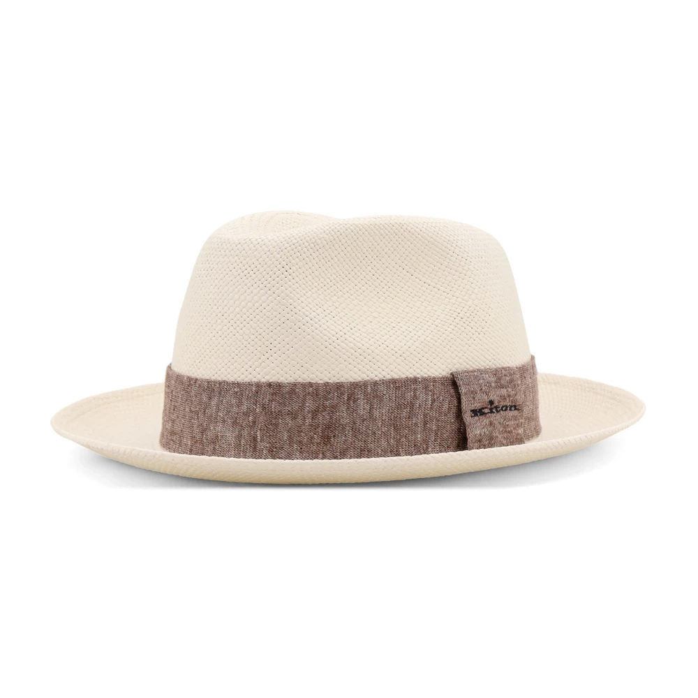 Kiton Strohoed met geborduurd logo White Heren