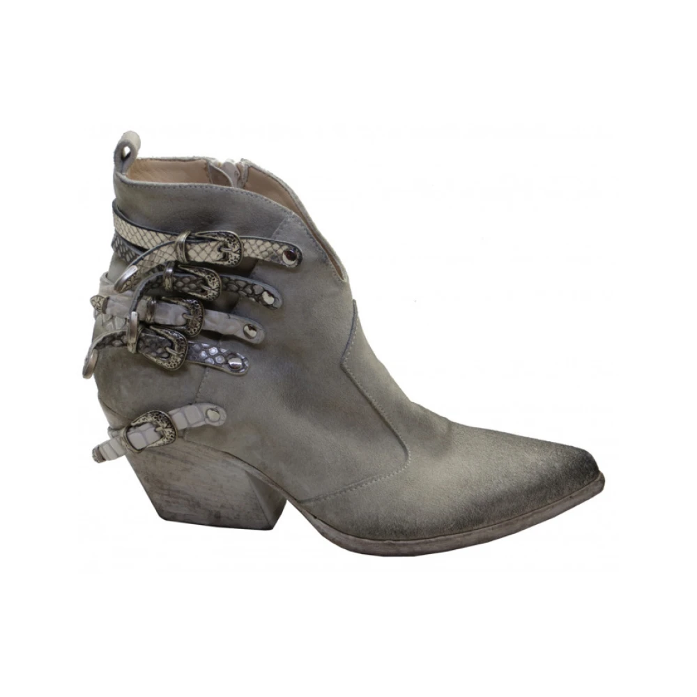 Elena Iachi Vintage Suède Hoge Laarzen met Reptielenprint en Gespsluiting Gray Dames