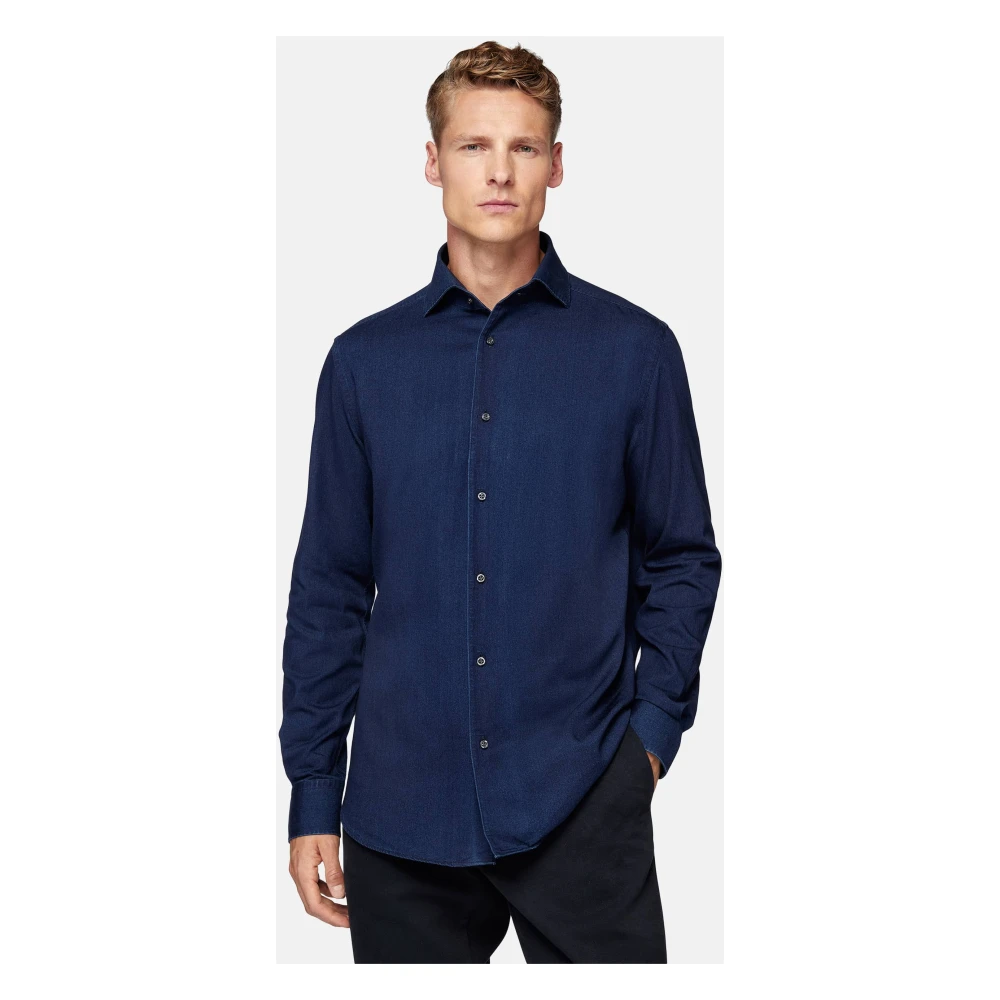 Boggi Milano Regular Fit Katoenen Denim Shirt Blue Heren
