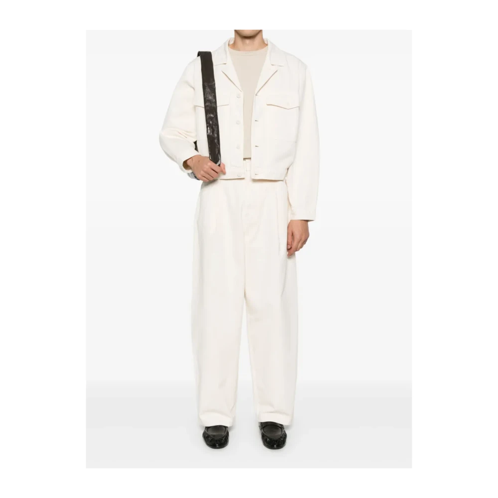 Lemaire Sneeuwwit Off White Geplooide Werkbroek Beige Heren
