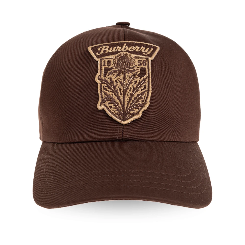 Burberry Men's Brown Thistle Shield Gabardine Baseball Cap