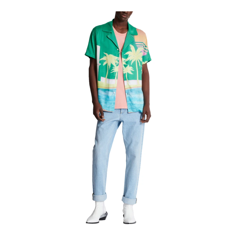 Balmain Kortemouw twill pyjamashirt met palmboomprint Multicolor Heren