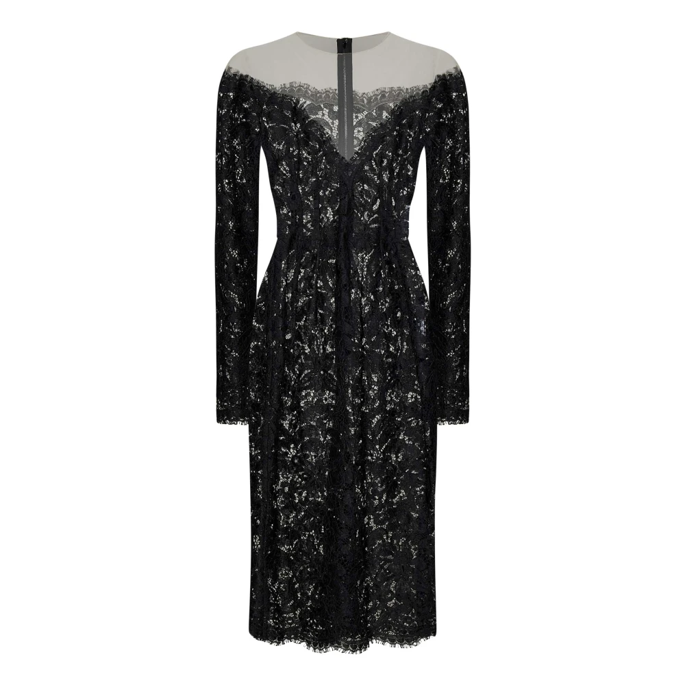 Dolce & Gabbana Zwart Bloemenkant Sheer Tule Jurk Black Dames