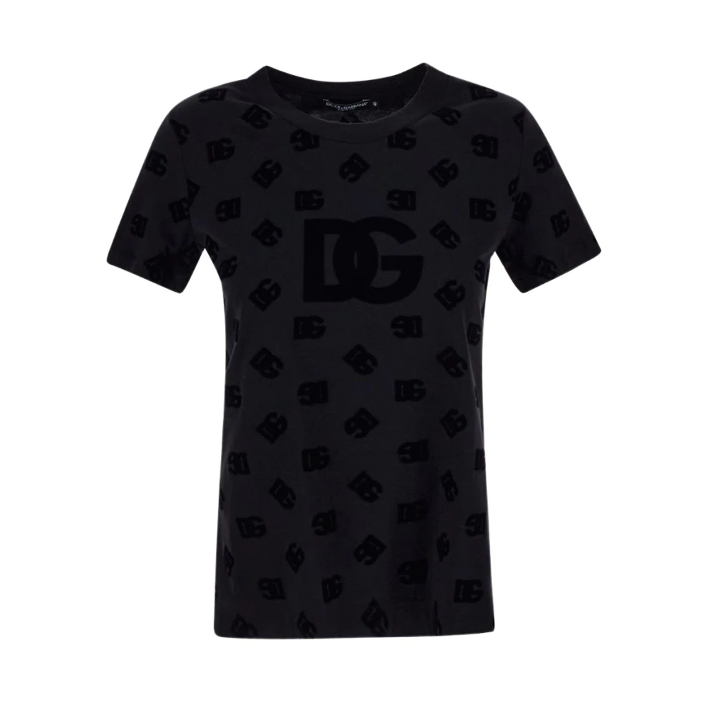 Dolce & Gabbana T-shirt met fluwelen monogram Black Dames