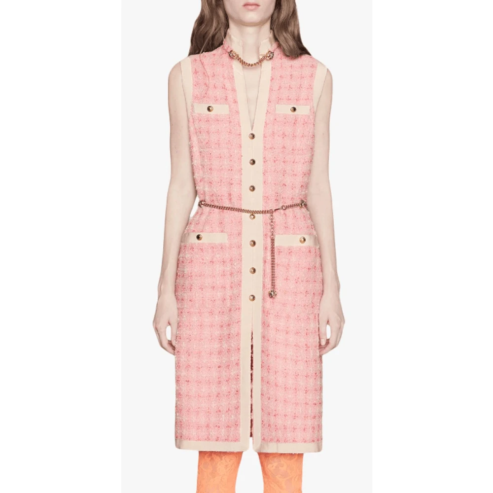Gucci Korte Tweed Jurk met Kettingriem Pink Dames