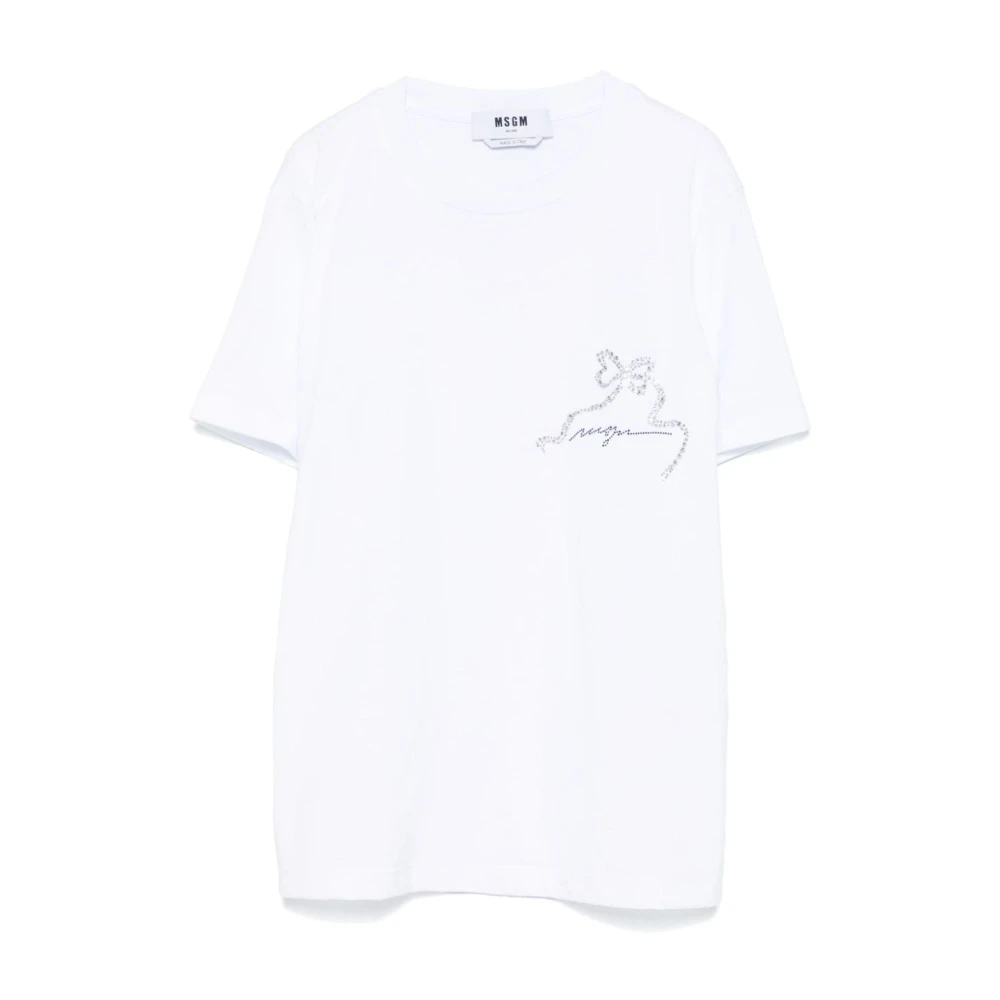 MSGM Kristalldekorerad Vit T-shirt White, Dam