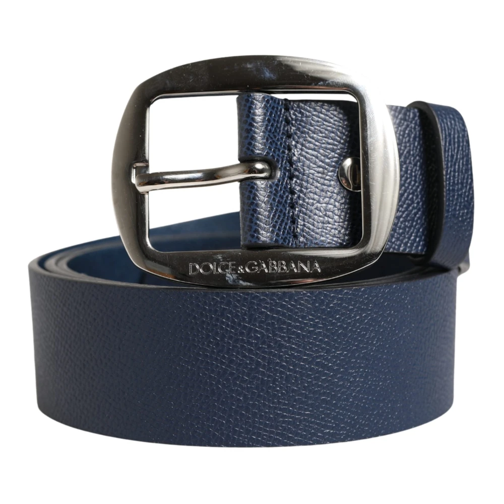 Dolce & Gabbana Men's Blue Classic Leather Metal Buckle Belt