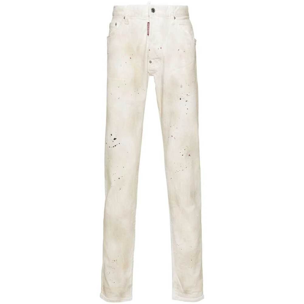 Dsquared2 Beige Versleten Denim Verfspat Jeans White Heren