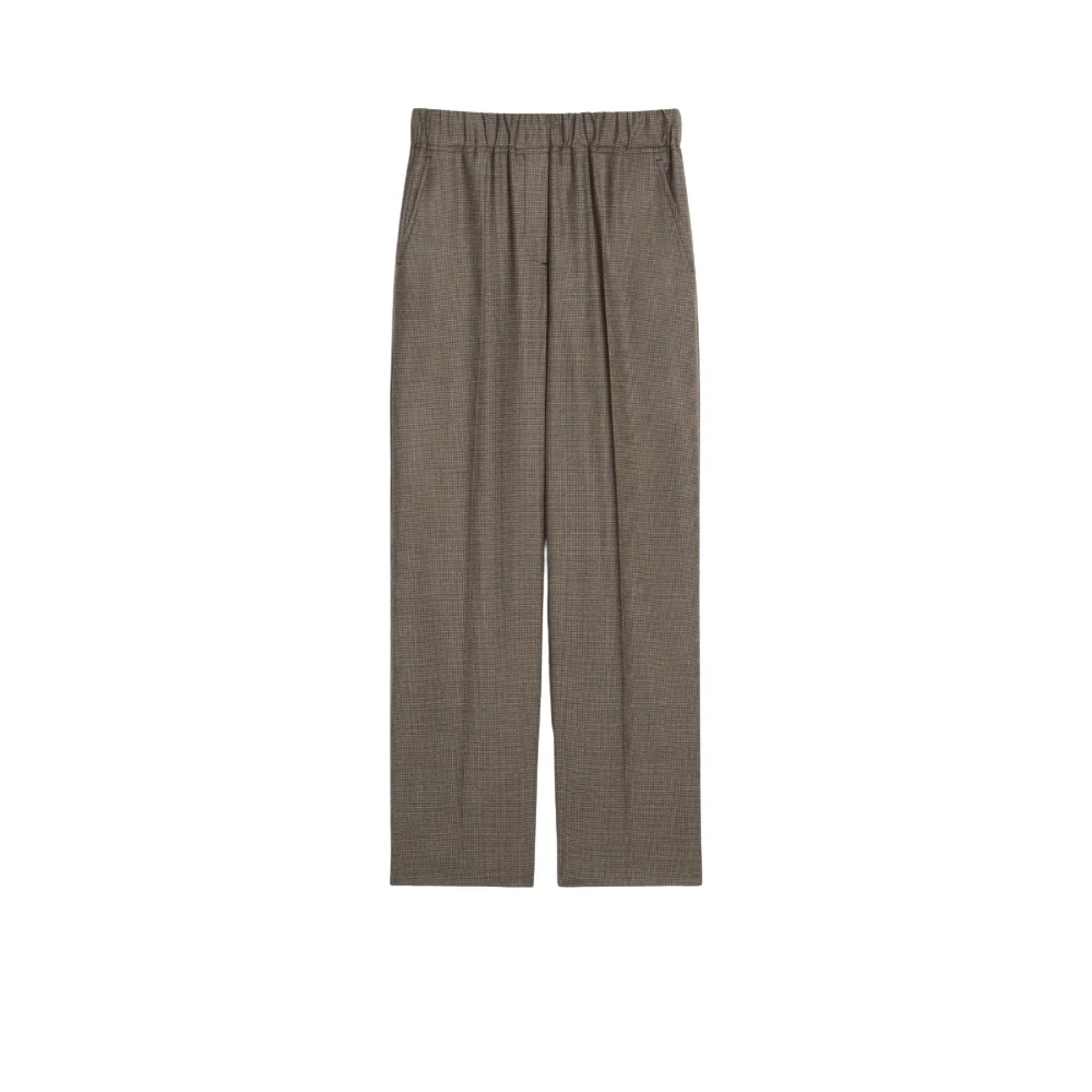 Max Mara Weekend Wollen Flanellen Monostretch Broek met Microdesigns Brown Dames